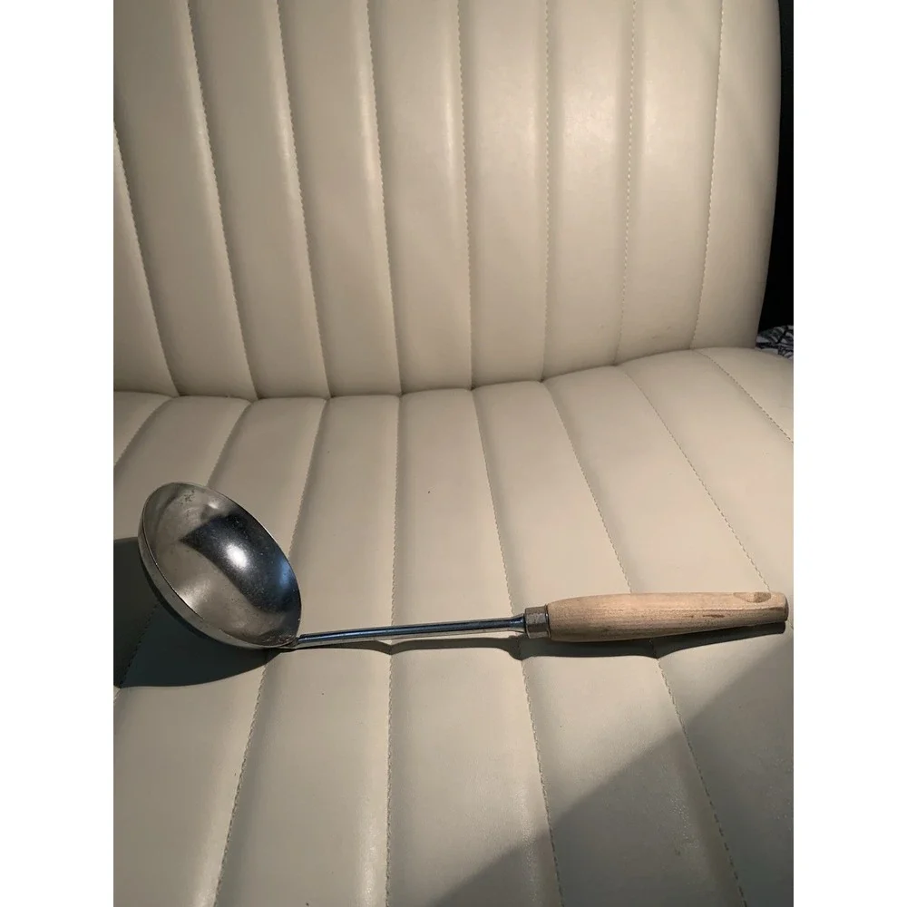 Vintage EKCO Wood Handle 4 Oz Ladle Chromium Plated USA 11-1/2